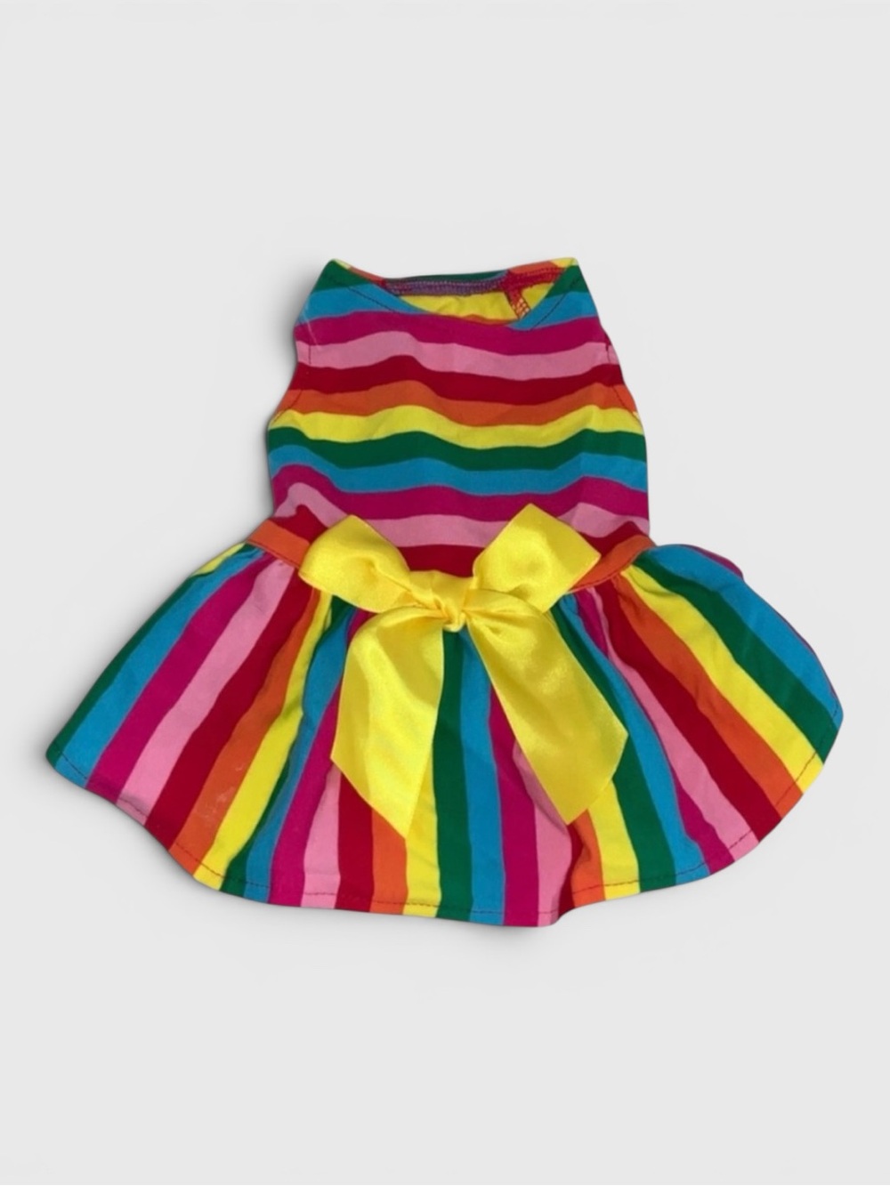 731 10/$50🏄🏻♀️ NEW! Small Rainbow Striped Pet Dog Dress with Yellow Bow